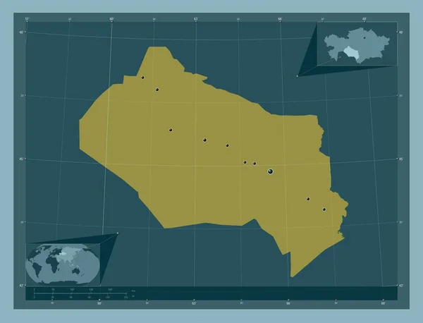 Qyzylorda Region Kasachstan Einfarbige Form Standorte Der Wichtigsten Städte Der — Stockfoto