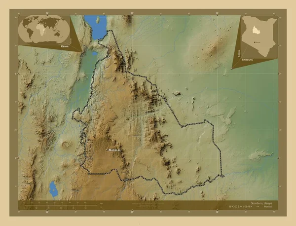 Samburu Hrabstwo Kenii Kolorowa Mapa Wzniesień Jeziorami Rzekami Lokalizacje Nazwy — Zdjęcie stockowe