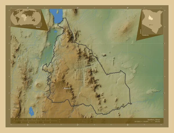 Samburu Condado Quénia Mapa Elevação Colorido Com Lagos Rios Locais — Fotografia de Stock