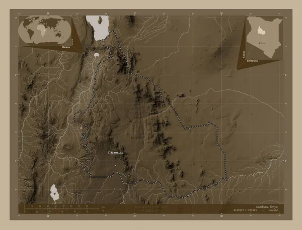 Samburu County Kenya Elevation Map Colored Sepia Tones Lakes Rivers — Stock Photo, Image