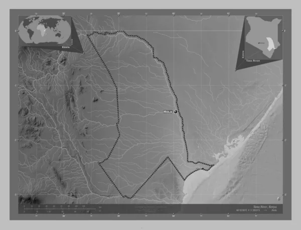 Tana River County Kenya Граймасштабна Мапа Висот Озерами Річками Місця — стокове фото