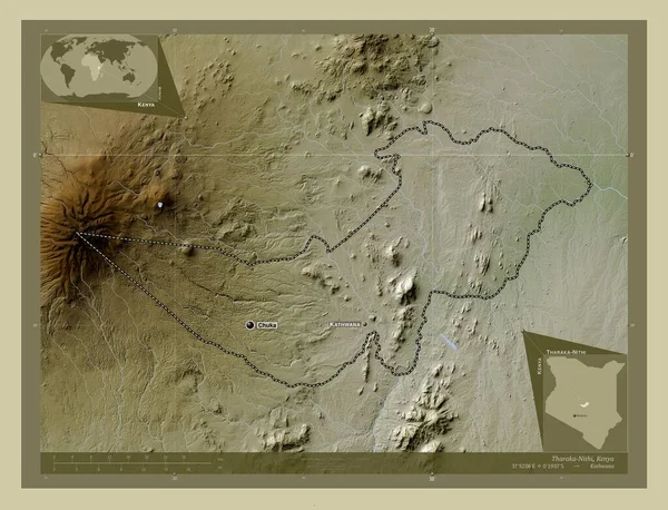 Tharaka Nithi Kenya Ilçesi Yükseklik Haritası Göller Nehirlerle Wiki Tarzında — Stok fotoğraf