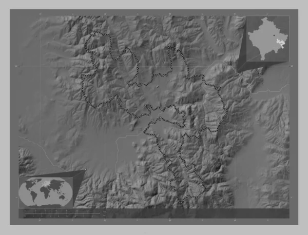 Gjilan Koszovó Önkormányzata Szürkeárnyas Térkép Tavakkal Folyókkal Régió Nagyvárosainak Elhelyezkedése — Stock Fotó
