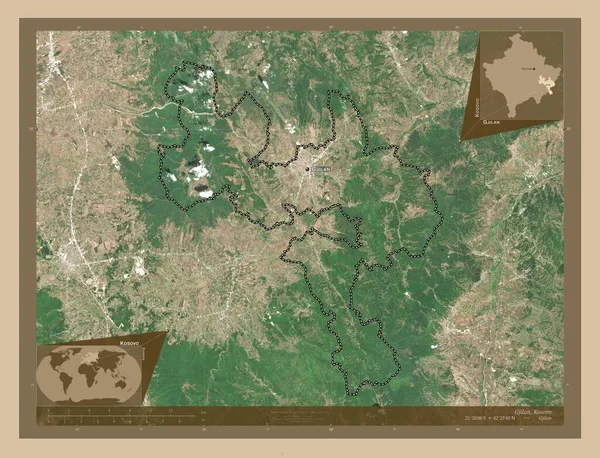 Gjilan Municipio Kosovo Mapa Satelital Baja Resolución Ubicaciones Nombres Las —  Fotos de Stock