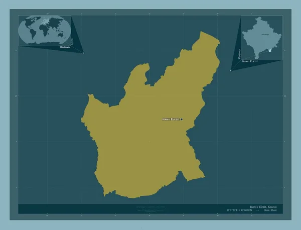 コソボの自治体であるハニ エレジット しっかりした色の形 地域の主要都市の位置と名前 コーナー補助位置図 — ストック写真