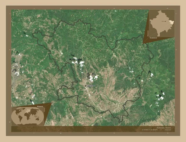 Kamenice Município Kosovo Mapa Satélite Baixa Resolução Locais Nomes Das — Fotografia de Stock