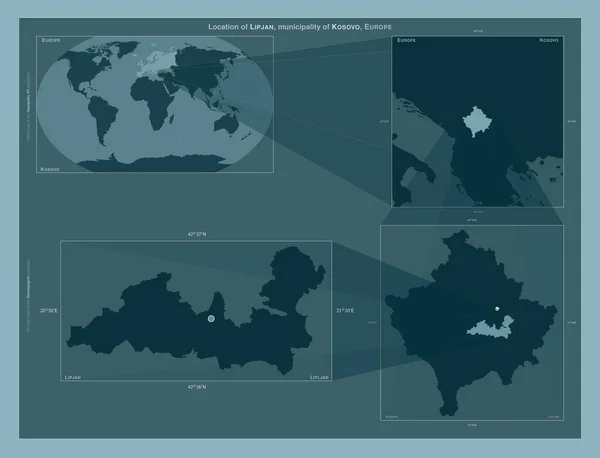 Lipjan Obec Kosovo Diagram Znázorňující Umístění Oblasti Větších Mapách Složení — Stock fotografie