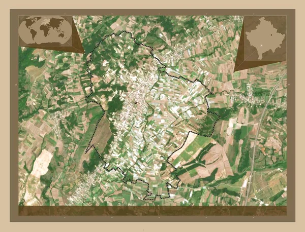 科索沃市Mamusha 低分辨率卫星地图 该区域主要城市的所在地点 角辅助位置图 — 图库照片