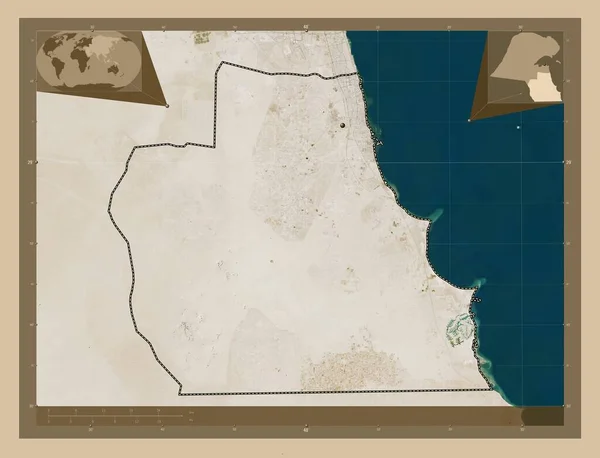 Ahmadi Province Kuwait 低分辨率卫星地图 角辅助位置图 — 图库照片
