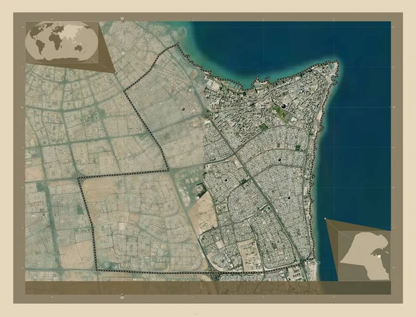 Hawalli 科威特省 高分辨率卫星地图 该区域主要城市的所在地点 角辅助位置图 — 图库照片