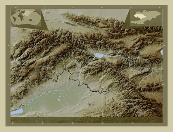 Джалал Абад Провинция Кыргызстан Карта Высоты Окрашенная Вики Стиле Озерами — стоковое фото