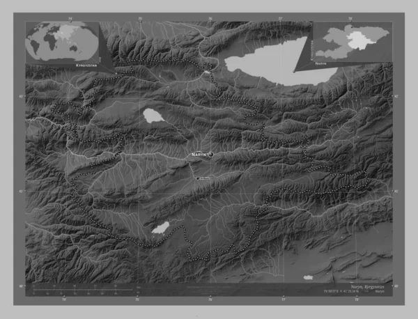 Naryn Okres Kyrgyzstán Výškové Mapy Jezery Řekami Umístění Názvy Velkých — Stock fotografie