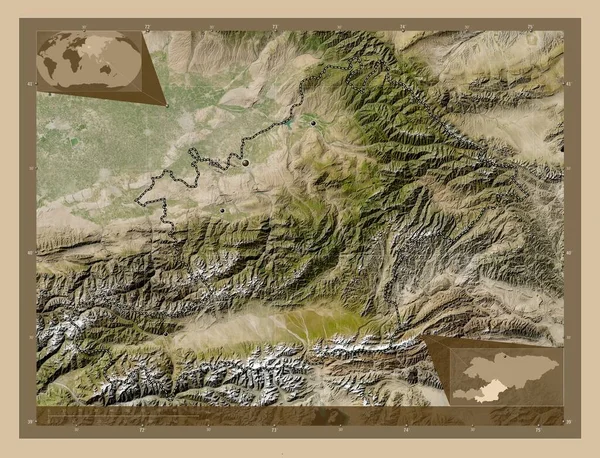 Місто Киргизстан Супутникова Карта Низькою Роздільною Здатністю Розташування Великих Міст — стокове фото