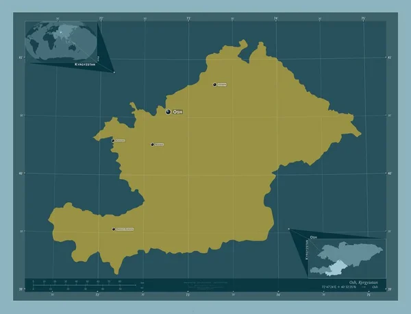 키르기스스탄의 색깔의 지역의 도시들의 위치와 Corner Auxiliary Location — 스톡 사진