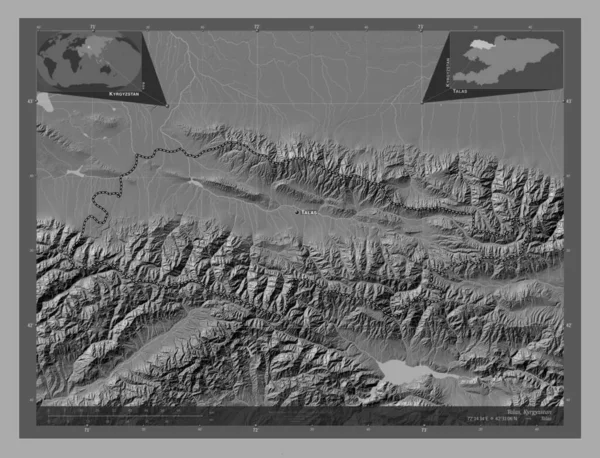 Ταλάς Επαρχία Κιργιστάν Bilevel Υψομετρικός Χάρτης Λίμνες Και Ποτάμια Τοποθεσίες — Φωτογραφία Αρχείου