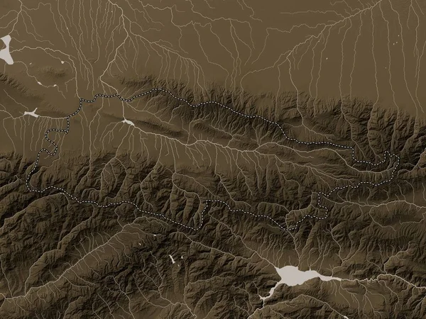 Talas Okres Kyrgyzstán Nadmořská Mapa Zabarvená Sépiovými Tóny Jezery Řekami — Stock fotografie