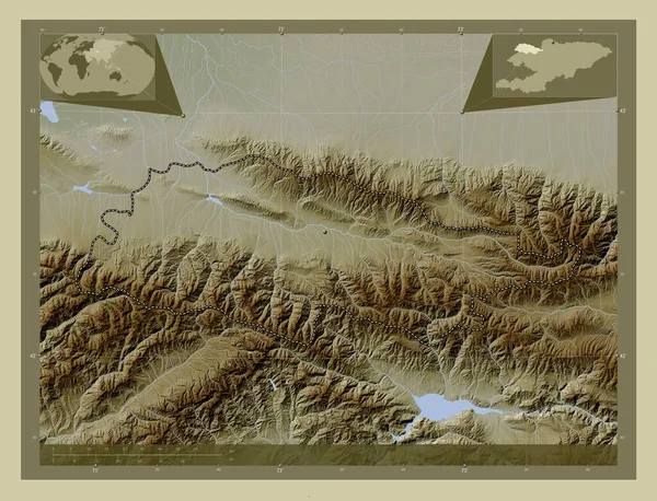 Talas Provincia Kirguistán Mapa Elevación Coloreado Estilo Wiki Con Lagos — Foto de Stock