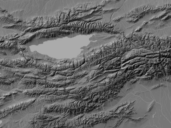 Ysyk Kol 吉尔吉斯斯坦省 附有湖泊和河流的比尔韦勒高地图 — 图库照片