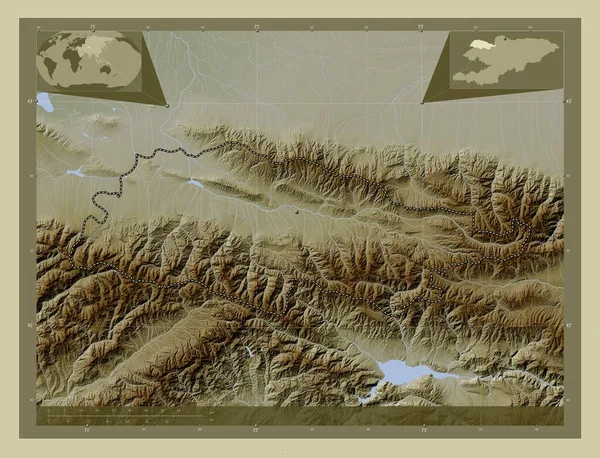 Talas Okres Kyrgyzstán Zdvihová Mapa Zbarvená Stylu Wiki Jezery Řekami — Stock fotografie