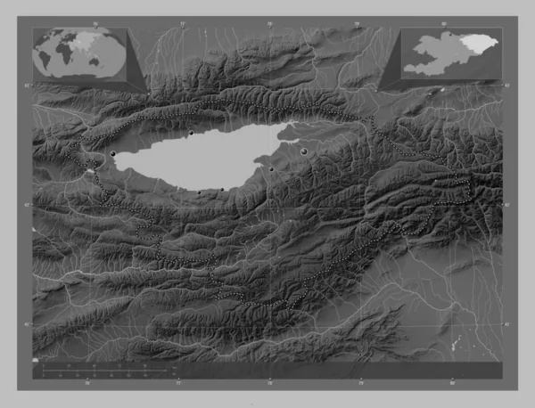Ісик Коль Провінція Киргизстан Граймасштабна Мапа Висот Озерами Річками Розташування — стокове фото