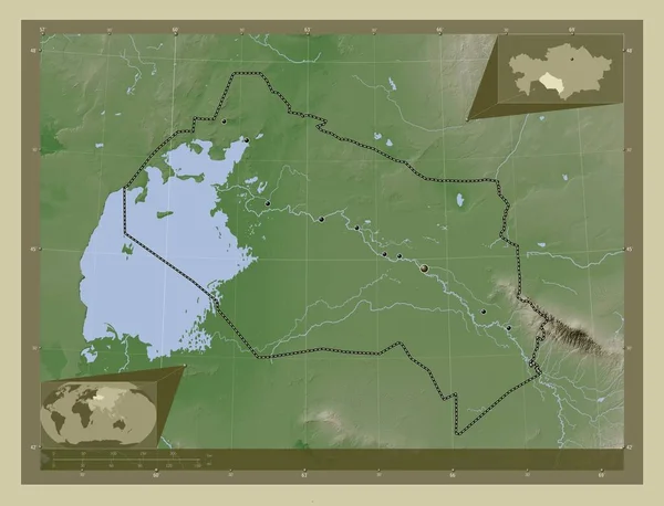Кизилорда Район Казахстану Висота Карти Забарвлена Вікі Стилі Озерами Річками — стокове фото