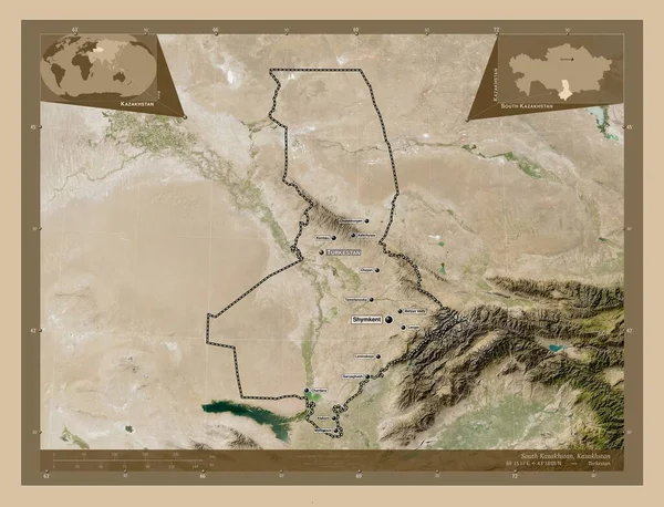 Kazakistan Meridionale Regione Del Kazakistan Mappa Satellitare Bassa Risoluzione Località — Foto Stock