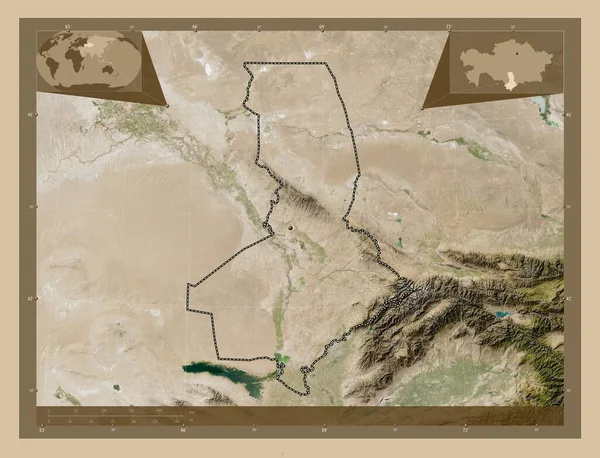 Южно Казахстанская Область Карта Спутника Низкого Разрешения Вспомогательные Карты Расположения — стоковое фото