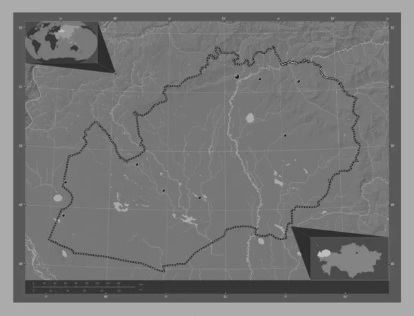 Kazajstán Occidental Región Kazajstán Mapa Elevación Bilevel Con Lagos Ríos —  Fotos de Stock