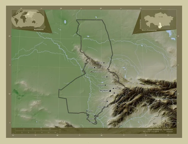 Kazajstán Del Sur Región Kazajstán Mapa Elevación Coloreado Estilo Wiki — Foto de Stock