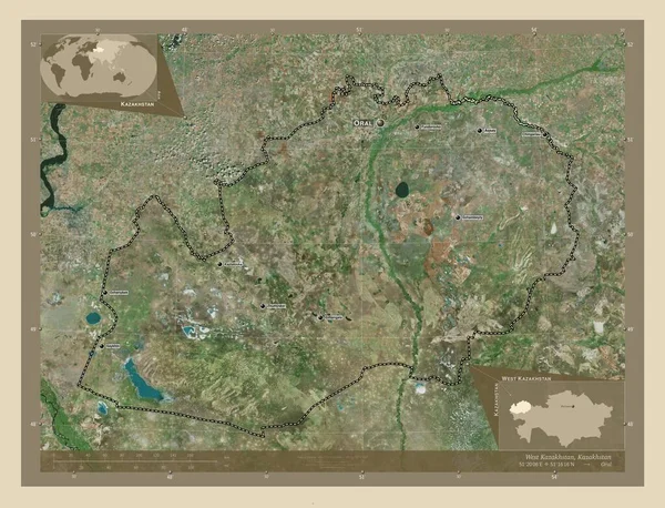 Kazakistan Occidentale Regione Del Kazakistan Mappa Satellitare Alta Risoluzione Località — Foto Stock