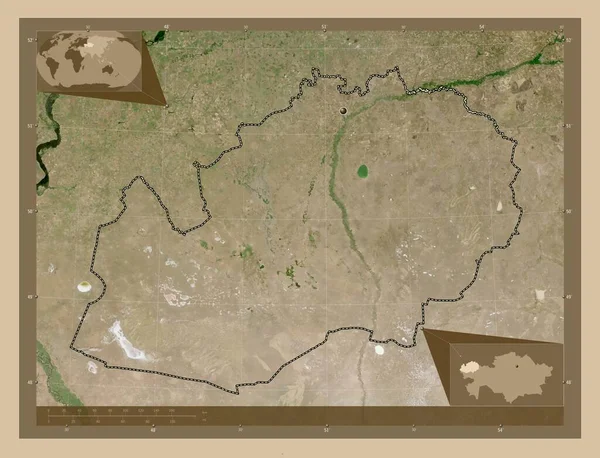 West Kazachstan Regio Kazachstan Lage Resolutie Satellietkaart Hulplocatiekaarten Hoek — Stockfoto