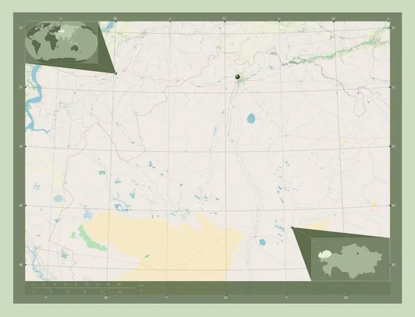 Западный Казахстан Область Казахстана Карта Улиц Вспомогательные Карты Расположения Углов — стоковое фото