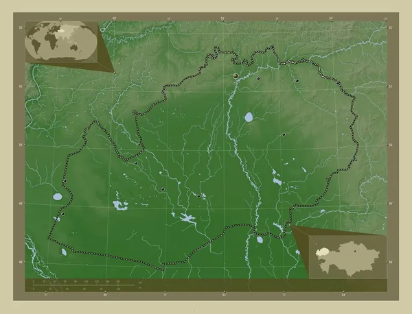 Kazakhstan Occidental Région Kazakhstan Carte Altitude Colorée Dans Style Wiki — Photo