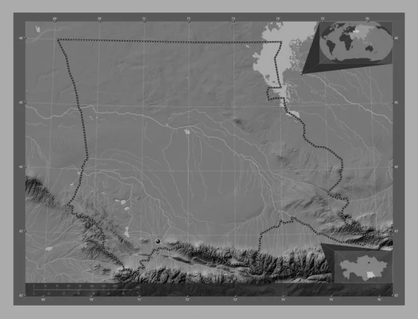 Zhambyl Regione Del Kazakistan Mappa Dell Elevazione Bilivello Con Laghi — Foto Stock