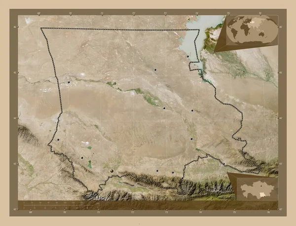 Zhambyl Región Kazajstán Mapa Satelital Baja Resolución Ubicaciones Las Principales — Foto de Stock