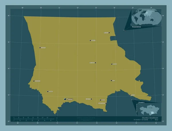 Zhambyl Region Kazakhstan 색깔의 지역의 도시들의 위치와 Corner Auxiliary Location — 스톡 사진