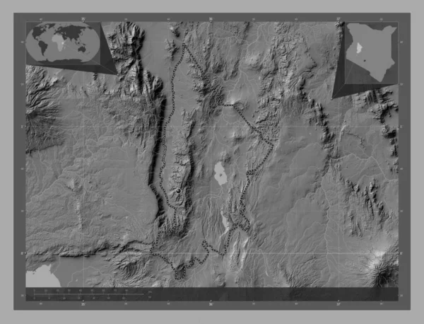 Baringo Provincie Kenia Hoogteplattegrond Met Meren Rivieren Hulplocatiekaarten Hoek — Stockfoto
