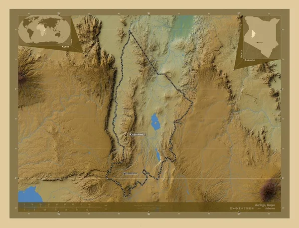 Baringo Condado Quénia Mapa Elevação Colorido Com Lagos Rios Locais — Fotografia de Stock