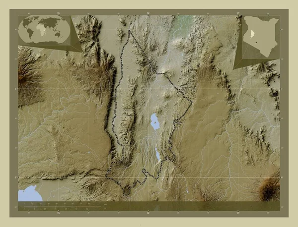 Baringo 肯尼亚县 用Wiki风格绘制的带有湖泊和河流的高程地图 角辅助位置图 — 图库照片