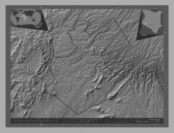 Bomet Επαρχία Κένυας Bilevel Υψομετρικός Χάρτης Λίμνες Και Ποτάμια Τοποθεσίες — Φωτογραφία Αρχείου