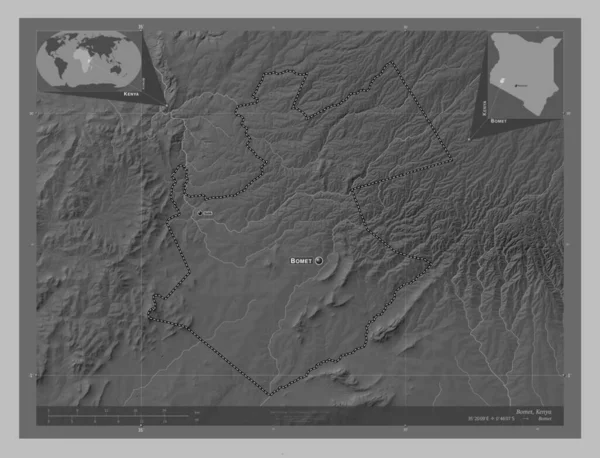 Бомет Графство Кенія Граймасштабна Мапа Висот Озерами Річками Місця Розташування — стокове фото