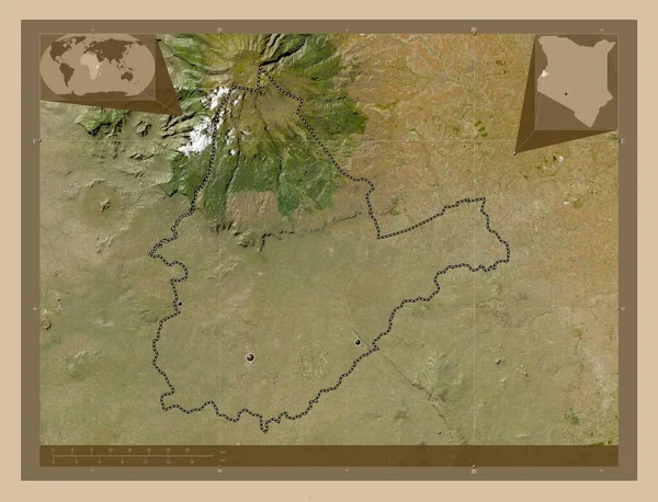 肯尼亚邦戈马县 低分辨率卫星地图 该区域主要城市的所在地点 角辅助位置图 — 图库照片