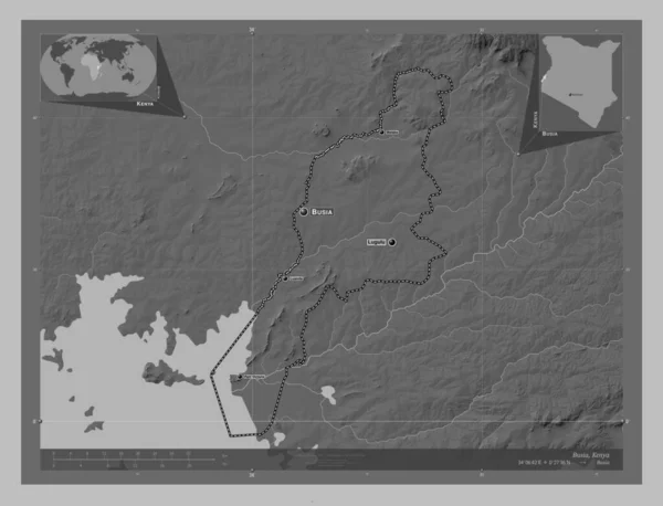 Busia Provincie Kenia Grayscale Hoogte Kaart Met Meren Rivieren Locaties — Stockfoto