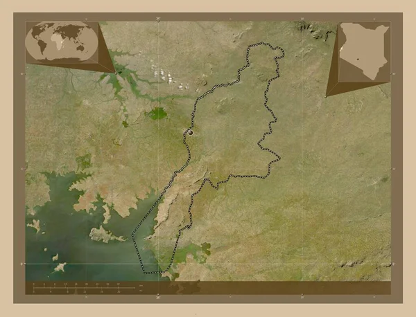 ケニアの郡ブシア 低解像度衛星地図 コーナー補助位置図 — ストック写真