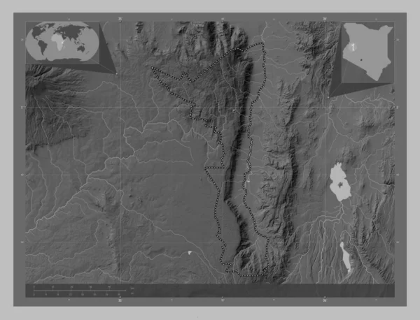 Elgeyo Marakwet Condado Kenia Mapa Elevación Escala Grises Con Lagos — Foto de Stock