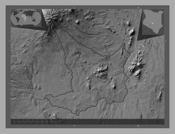 Embu County Kenya Bilevel Elevation Map Lakes Rivers Corner Auxiliary — Stock Photo, Image