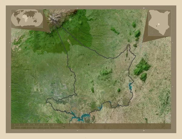 Embu 肯尼亚县 高分辨率卫星地图 该区域主要城市的所在地点 角辅助位置图 — 图库照片