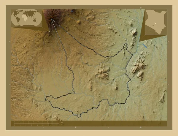 Embu Provincie Kenia Gekleurde Hoogtekaart Met Meren Rivieren Hulplocatiekaarten Hoek — Stockfoto