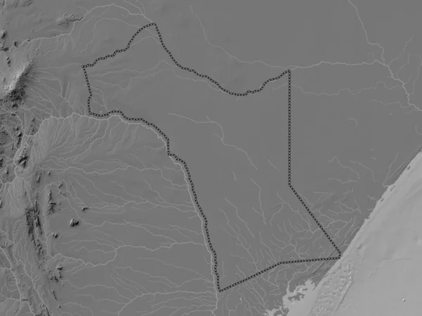 Garissa County Kenya Bilevel Elevation Map Lakes Rivers — Stock Photo, Image