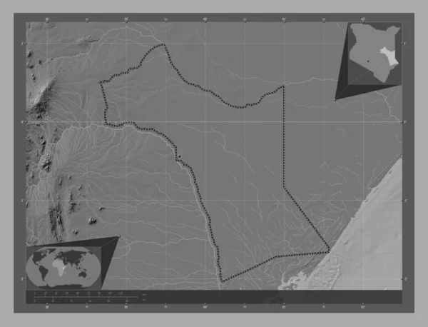 Garissa Condado Quénia Bilevel Mapa Elevação Com Lagos Rios Locais — Fotografia de Stock